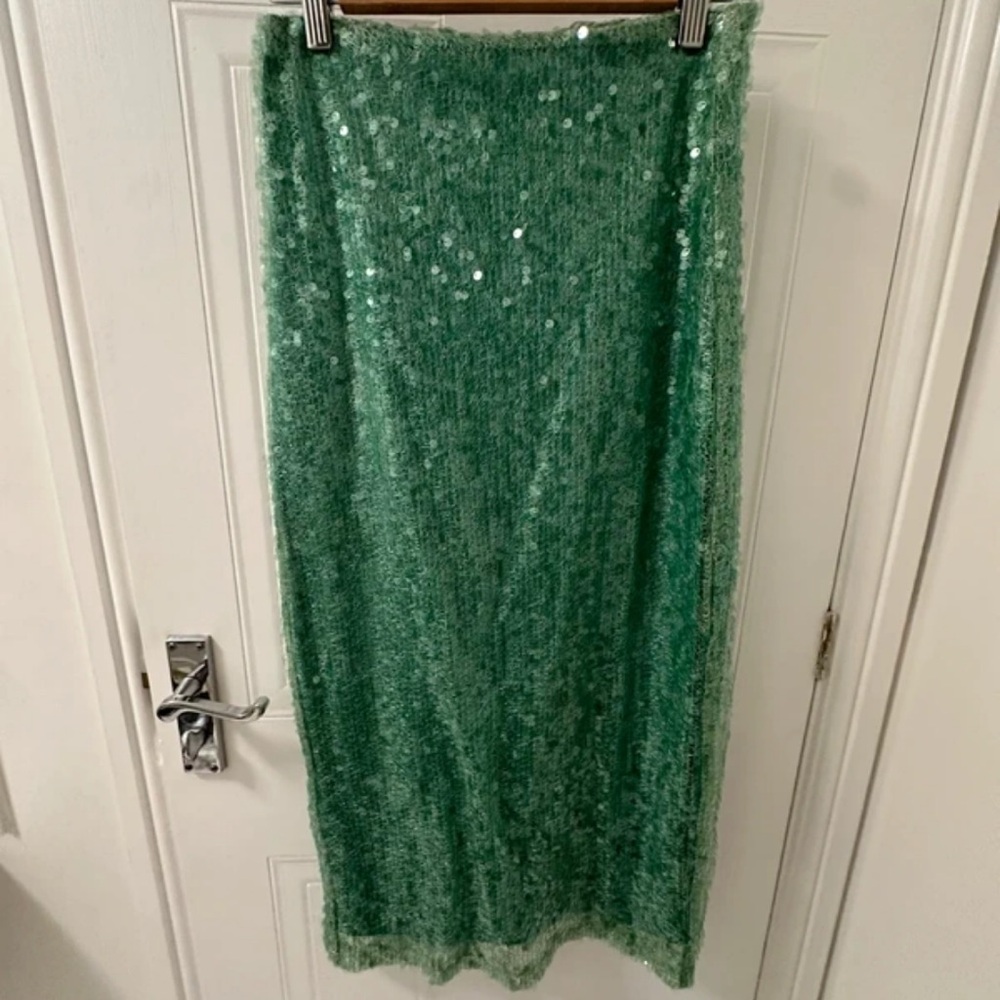 Zara Green Sequin Pencil Skirt
